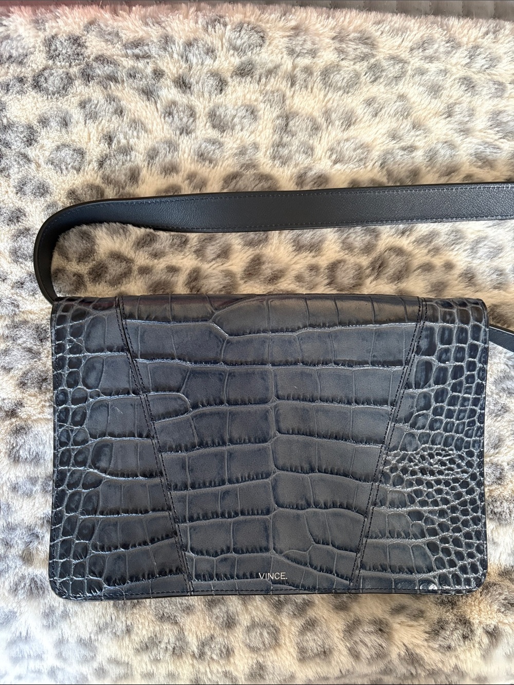 Vince Black Croc-Embossed Shoulder Bag